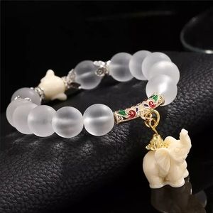 Brand New Natural Matte Crystal Elephant Bracelet